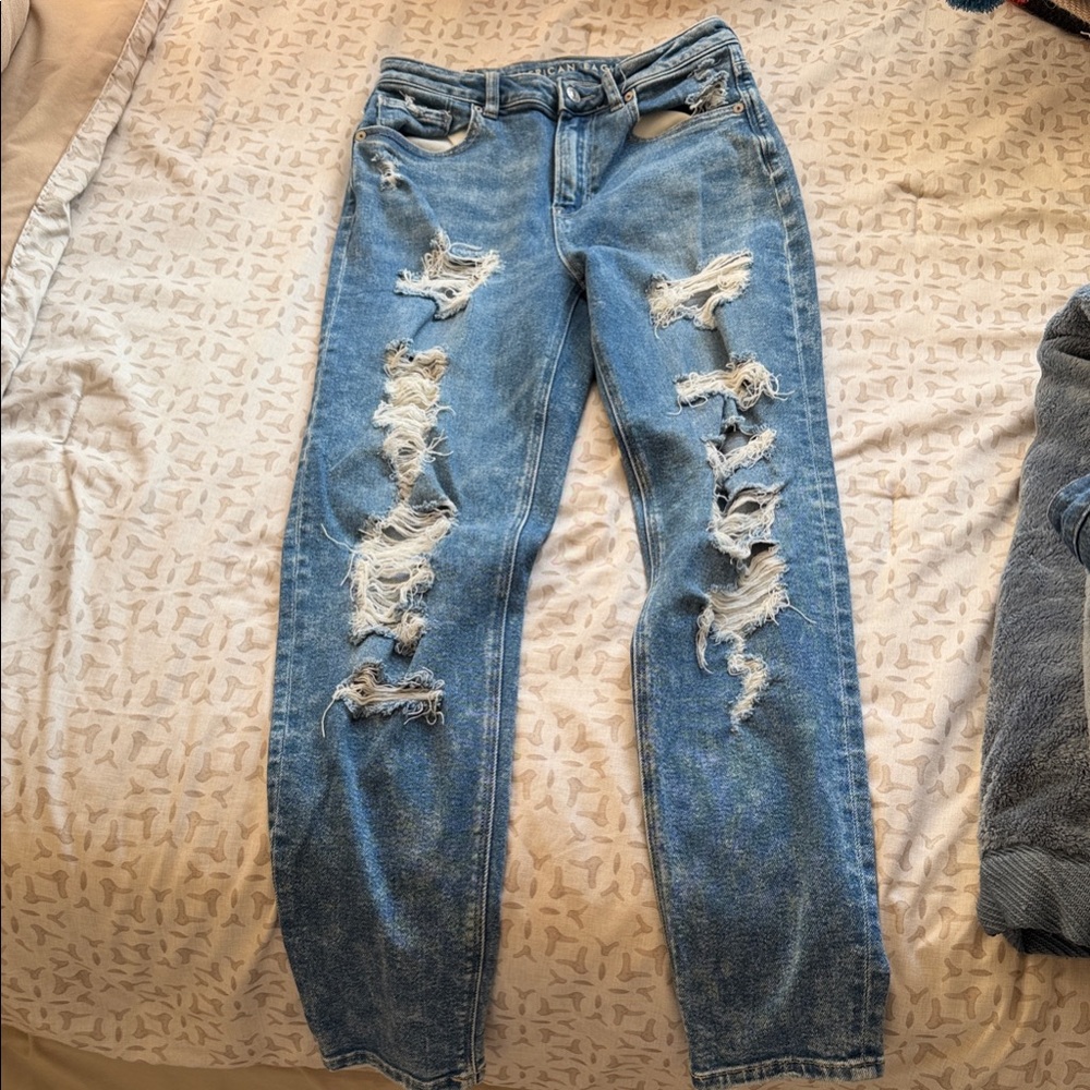 American Eagle Outfitters Ripped Blue Boyfriend Jeans